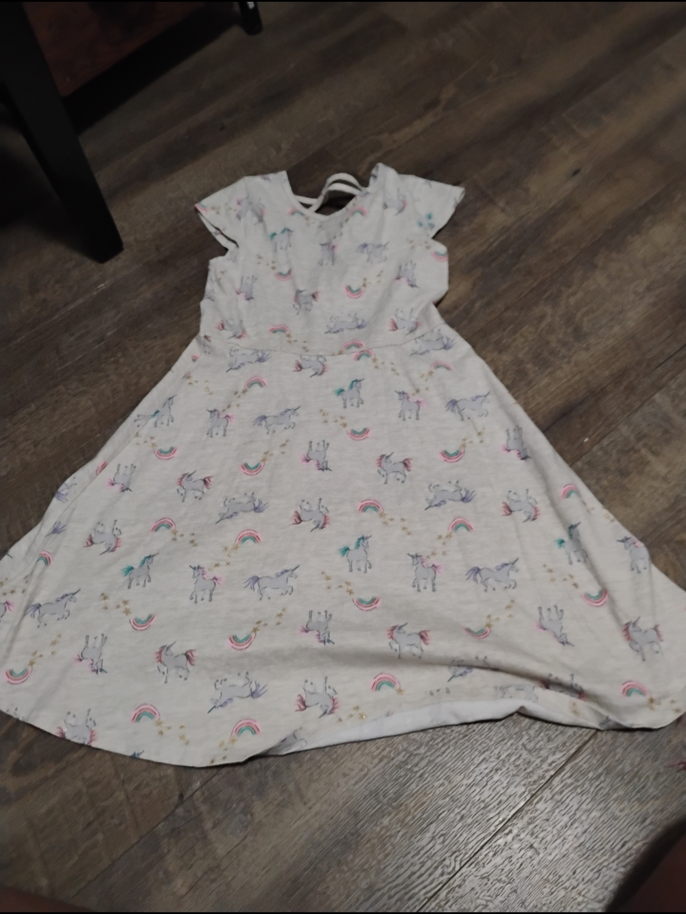 Girls White Unicorn Print Dress - Cute Rainbow Pattern Size 8x